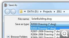 Save drawings back to R12 DWG or DXF file format for legacy hardware devices or software support